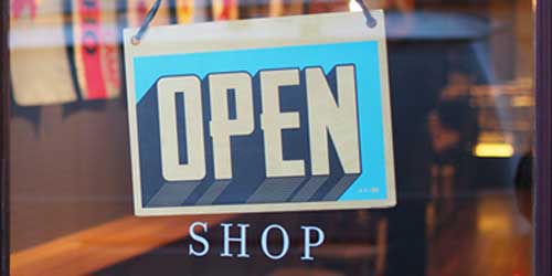 Shop door with open sign.